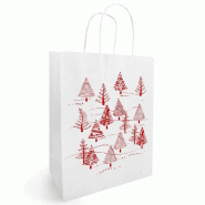 Sac kraft Isidore blanc et rouge 36+13X42,5 cm - par 50