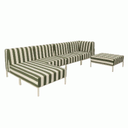 Salon de jardin bas modulable rayé 5 places vert kaki - vert aluminium 115905