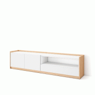 SKRAUT HOME Meuble TV, Banc Télé, 207x50x37 cm, Pour les TV jusqu'à 80", Meubles de salon, Blanc et Chêne Soft - blanc Bois manufacturé 685_5