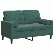 VidaXL Canapé 2 places avec oreillers vert foncé 120 cm velours Modèle Westa - 3278211