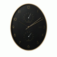 WellHome - Horloge murale moderne avec thermomètre et hygromètre, bord doré 34,5x27,1cm - noir WH16102 WellHome - Horloge murale moderne avec thermomètre et hygromètre, bord doré 34,5x27,1cm - noir WH16102