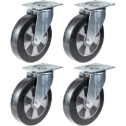 Roulette 200mm 8" caoutchouc noir pivotante capacité 1400kg, jeu de 4 Roulette 200mm 8" caoutchouc noir pivotante capacité 1400kg, jeu de 4