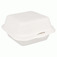 Boîte burger bagasse blanche à couvercle attenant 450cc 15,2x15x8,4 - par 600