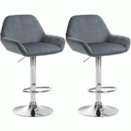 CLP Ensemble de 2 tabourets de bar Braga en velours Gris foncé/Métal chromé - gris textile 323650 CLP Ensemble de 2 tabourets de bar Braga en velours Gris foncé/Métal chromé - gris textile 323650