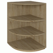Comptoir angle arrondi 90 degrés  P60xH93,8cm  mélaminé chêne clair  2 tablettes