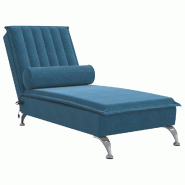 Décoshop26 - Méridienne chaise longue pour intérieur de massage avec traversin en velours bleu DEC026143 - bleu 3000255648986