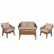 Décoshop26 - Salon de jardin canapé fauteuils et table en poly rotin et bois d'acacia avec coussins beige 04_0008322 - beige Bois massif 3000262538089