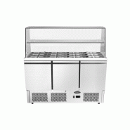 Saladette 3 portes + plan de travail + vitrine de protection droite... - PESL3814GR-D