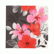 Serviettes, 3 plis pliage ¼ 33 cm x 33 cm "Hibiscus" (200 unités) PAPSTAR - rouge papier 37099