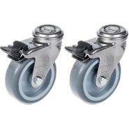 Roulette 75mm 3" en acier inoxydable caoutchouc gris, pivotante avec frein, 120kg, jeu de 2 Roulette 75mm 3" en acier inoxydable caoutchouc gris, pivotante avec frein, 120kg, jeu de 2