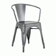 Lot de 4 fauteuils bistrot (H) assise 440 mm, en acier poudre gris anthracite métalisé, livrés montés, CURVE Lot de 4 fauteuils bistrot (H) assise 440 mm, en acier poudre gris anthracite métalisé, livrés montés, CURVE