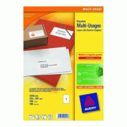AVERY 100 étiquettes multi-usages blanches, format 210 x 297 mm (100 feuilles A4 / cdt) - 5014702002403