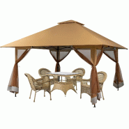 COSTWAY Pavillon 4x4m kaki, hauteur réglable, UV50+, parois maille, sac roulettes - marron métal ZB33944OR