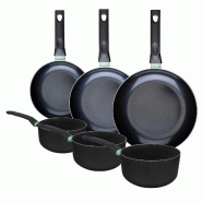 Ensemble de 3 poêles de 20, 24 et 28 cm et 3 casseroles 16, 18 et 20 cm Fackelmann Brandao - noir aluminium 3176239943092