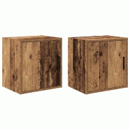 Helloshop26 - Lot de 2 armoires murales de garage 40 x 30 x 41 cm rangement pratique finition épurée en bois d'ingénierie vieux bois 02_0051432 - B
