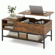 Helloshop26 - Table basse à plateau relevable 99,5 x 49,5 x 47,5 cm rangement pratique design moderne en bois aggloméré brun 20_0018895 - 300023265