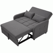 Merax canapé-lit pliable 127 x 180 cm, dossier réglable sur 3 positions, 2 coussins, tissu en lin, gris foncé - gris WF25125234S