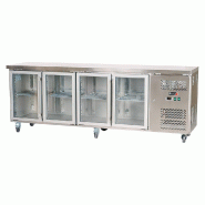 Romux® Table Réfrigérée Positive 4 Portes Vitrées 225x60 cm avec Refroidissement Froid Ventilé en Acier Inox Capacité de 553 L et Puissance 750 Romux® Table Réfrigérée Positive 4 Portes Vitrées 225x60 cm avec Refroidissement Froid Ventilé en Acier Inox Capacité de 553 L et Puissance 750