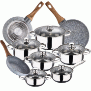 San Ignacio - Batterie de cuisine Cassel 14/16/18/20/24cm en acier inoxydable avec ensemble de poêles 18/26/28cm Daimiel en aluminium forgé - multi-