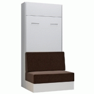 ARMOIRE LIT ESCAMOTABLE DYNAMO SOFA CANAPÉ INTÉGRÉ BLANC TISSU MARRON 90*200 CM