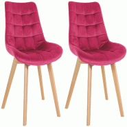 Décoshop26 - Lot de 2 chaises de salle à manger design scandinave coutures carrées en velours rouge pieds en bois clair 10_0007325 - rouge Bois mas