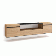 SKRAUT HOME Meuble TV, Banc Télé, 200x45x35cm, Pour les TV jusqu'à 80", Suspendu, Mural, Chêne et noir - beige Bois manufacturé 46_19