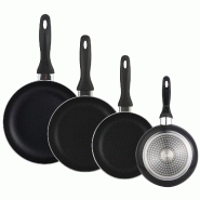 WellHome - Set de 4 poêles Ø16/20/24/28 cm en aluminium embouti noir - aluminium PK8116