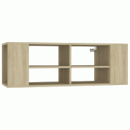 Helloshop26 - Meuble TV mural avec étagères ajustables moderne 102 x 35 x 35 cm en bois d'ingénierie chêne sonoma 02_0047864 - Bois massif 3000234