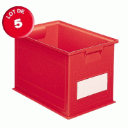 Lot de 5 caisses plastiques cp 40.5 litres rouges_0