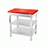 Table de travail en inox 600x500 mm avec plaque de découpe rouge et 2 étagères PREMIUM - GOLDINOX - gris inox 3701770842599