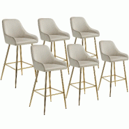 Tectake Tabouret de bar AVANE avec dossier rembourré en aspect velours  crème/or - 405881 - beige multi-matériau 405881
