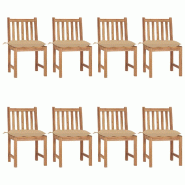 VidaXL Chaises De Jardin Lot De 8 Avec Coussins Bois De Teck Massif - beige 3073160