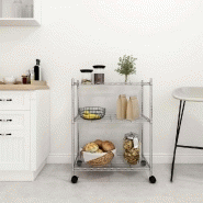 Vidaxl étagère de rangement 3 niveaux et roues 60x35x81cm chrome 150kg 324625 Vidaxl étagère de rangement 3 niveaux et roues 60x35x81cm chrome 150kg 324625