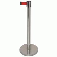 Barrière inox rétractable (H)965 mm, base lestée 8 Kg, avec sangle rouge 3 mètres