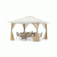 COSTWAY Pavillon 4x4m, pop-up avec 4 moustiquaires, double toit et sac, jardin imperméable hivernal, tente beige. - beige métal ZB34504NQ