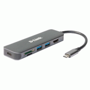 D-Link DUB-2327 D-Link DUB-2327 Hub USB-C 6-en-1 avec HDMI/USB-PD/lecteur SD retail - gris DUB-2327