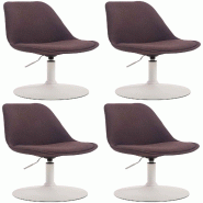 Décoshop26 - Lot de 4 chaises de salle à manger pivotante hauteur réglable en tissu marron et pied trompette en métal blanc 10_0008635 - marron m�