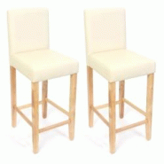 Décoshop26 - 2x tabourets de bar chaise de comptoir en synthétique crème pieds en bois clair 04_0001768 - 3000251038989