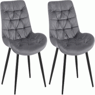 Décoshop26 - Chaises de salle à manger x2 en velours gris foncé cadre en métal noir confort & élégance intemporelle 10_0007412 - gris métal 300