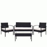 Décoshop26 - Ensemble pour extérieur balcon/jardin/salon en polyrotin noir coussin crème 04_0003247 - noir 3000412032696 Décoshop26 - Ensemble pour extérieur balcon/jardin/salon en polyrotin noir coussin crème 04_0003247 - noir 3000412032696