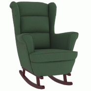 Décoshop26 - Fauteuil à bascule et pieds en bois d'hévéa en velours vert foncé extra confort DEC029146 - Bois massif 3000257231094