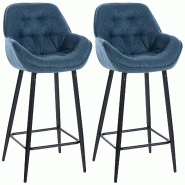 Décoshop26 - Lot de 2 tabourets de bar chaises hautes assise effet capitonnée en tissu bleu et métal noir 10_0004168 - bleu métal 3000251964325