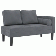 Décoshop26 - Méridienne chaise longue canapé pour intérieur avec coussins en velours gris foncé DEC026080 - gris 3000255609901