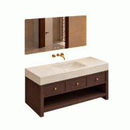 Ensemble meuble de salle de bain sur pieds 120x55 cm avec vasque en pierre frittée, meuble à tiroirs et miroir【RW446-120BKK】 - 0784931051637
