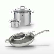 Lot de 2 Faitouts 16/26cm & 2 Poêles 24/32cm Elo Relief Evolution - gris inox 3176239955019
