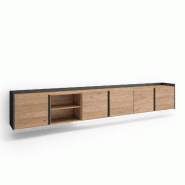 SKRAUT HOME Meuble TV, Banc Télé, 309x50x35 cm, Pour les TV jusqu'à 80", Suspendu, Mural, LED, Chêne et noir - beige Bois manufacturé 639_6
