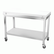 Table de travail en inox 1600x600 mm avec plaque de découpe blanche sur roulettes PREMIUM - GOLDINOX - gris inox 3701770841868