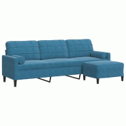 VidaXL Canapé à 3 places avec repose-pieds Bleu 210 cm Velours Modèle Toscaria - 3278286