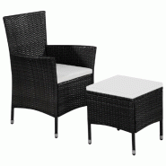VidaXL Chaise Et Tabouret D Extérieur Et Coussins Résine Tressée Noir - noir 44091