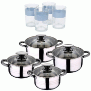 BERGNER - Batterie de cuisine DINA 8 pcs 16/18/20/24cm en acier inoxydable compatible induction avec Ensemble de 4 Verres 0,5 L NOIA - multi-matériau BERGNER - Batterie de cuisine DINA 8 pcs 16/18/20/24cm en acier inoxydable compatible induction avec Ensemble de 4 Verres 0,5 L NOIA - multi-matériau